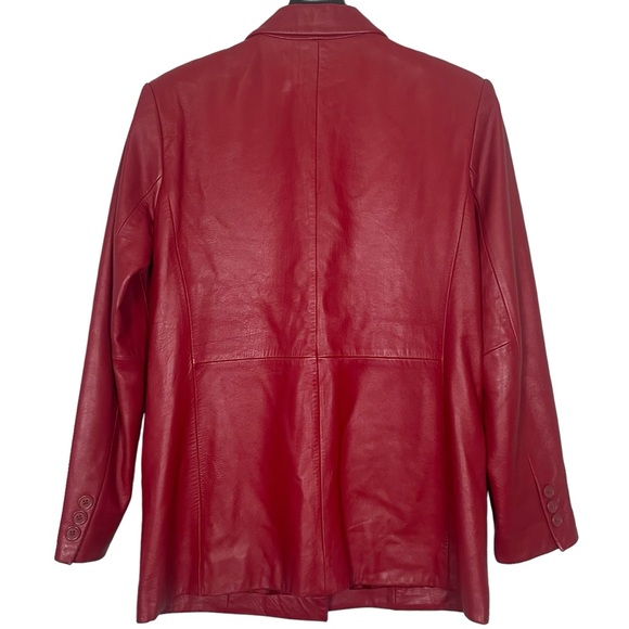 Preston & York Red Lambskin Leather Button Front Blazer Jacket Size M - Picture 2 of 7